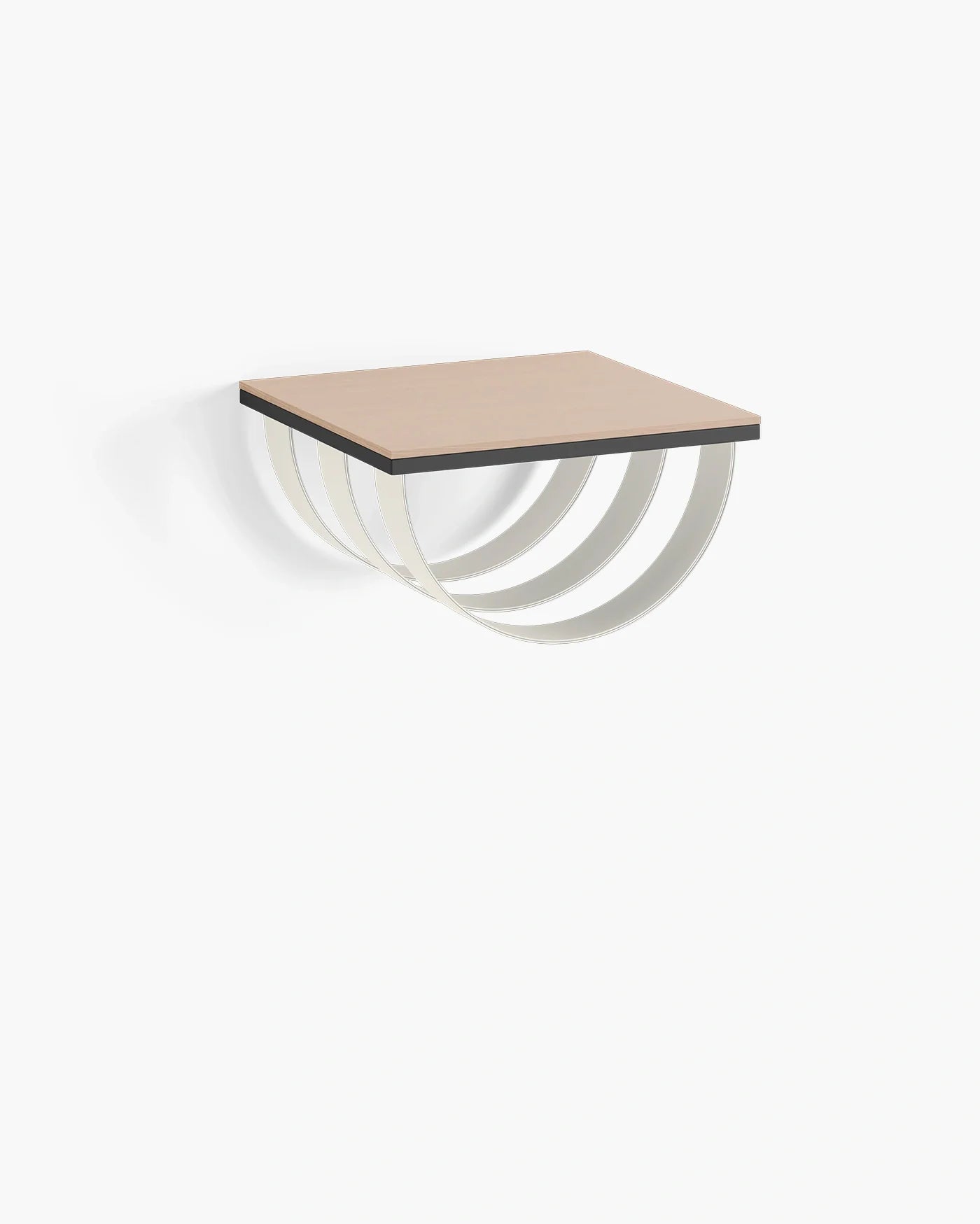 Lisa wall shelf in black frame with oak top and sand leather accents, ideal for modern interior decor and stylish storage.